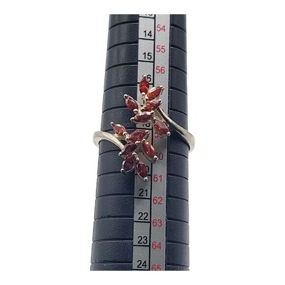 Vintage 925 Silver Garnet Branch Leaves Design 12 Stone Ring Size 9 Adjustable - Picture 9 of 9